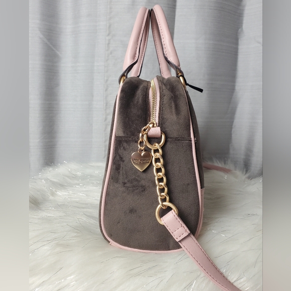 JUICY COUTURE chocolate/dusty blush retro vibe satchel crossbody bag - Picture 6 of 9